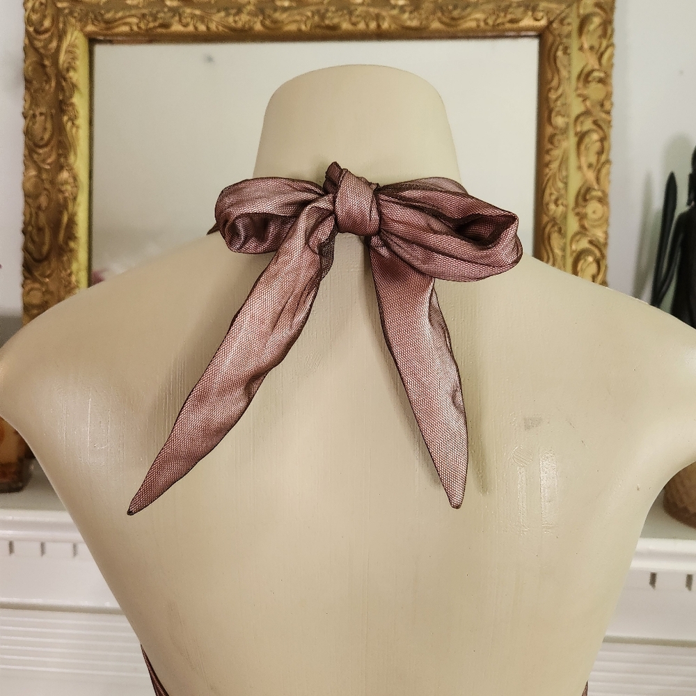 Adrianna Papell Boutique Mocha Brown Pink Gold Halter Dress Beaded Cocktail Sz 4 - Picture 11 of 14